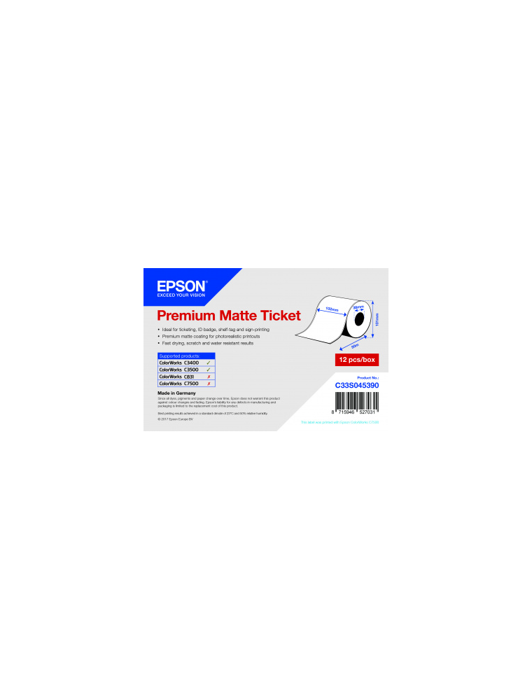 ROTOLO PREMIUM MATTE TICKET EPSON 102MM X 50M